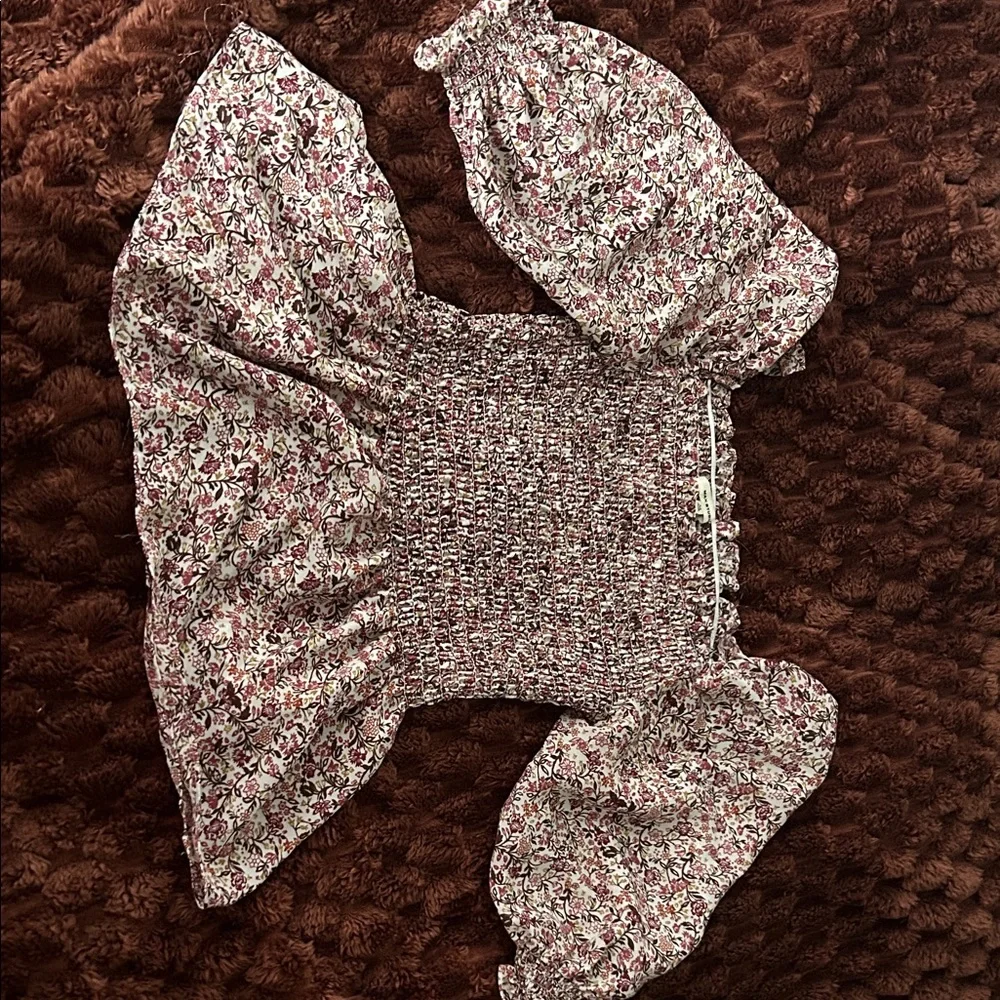 Max Studio Floral Smocked Blouse - Pink and White (Medium) - Picture 1 of 4